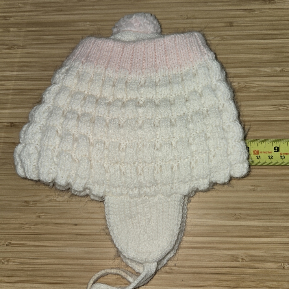 Vintage Handmade White and Pink Knit Baby Hat